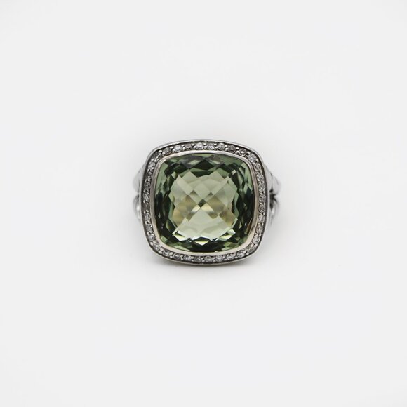 David Yurman 925 Silver Albion Diamond Prasiolite Halo Ring - Picture 3 of 4